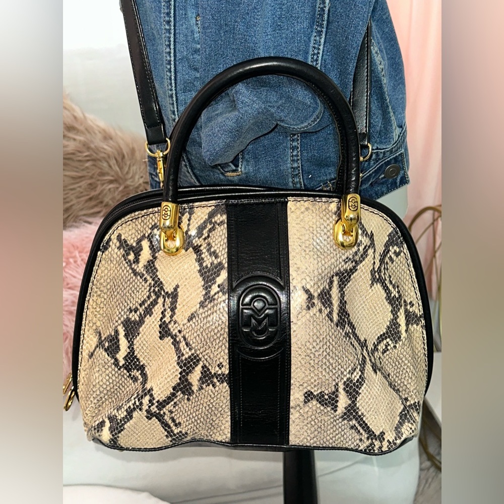 VINTAGE MARINO ORLANDI PYTHON & ITALIAN LEATHER SHOULDER HANDLE CONVERTIBLE BAG